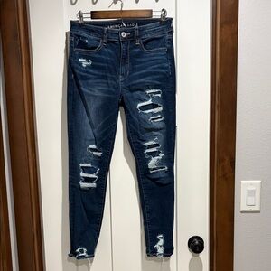 American Eagle Outfitters Women's Dark Blue Distressed Skinny Jeans